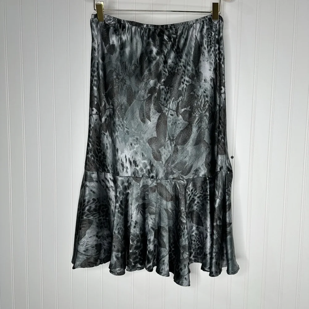 Signature By Robbie Bee Satin Skirt Animal‎ Print Asymmetrical Fairy Y2K Sz 12
